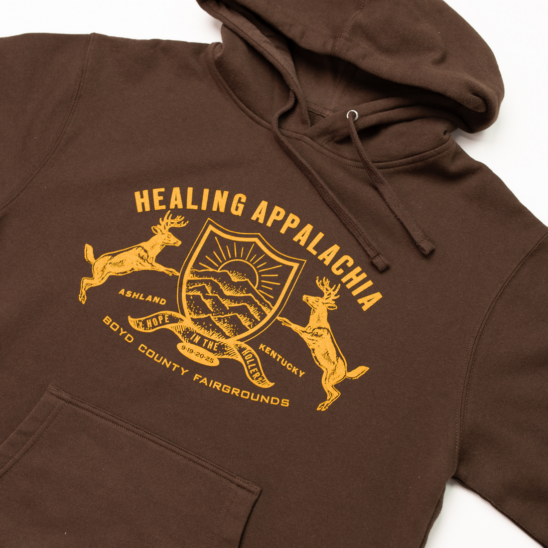 Healing Appalachia Shield Hoodie (Brown)