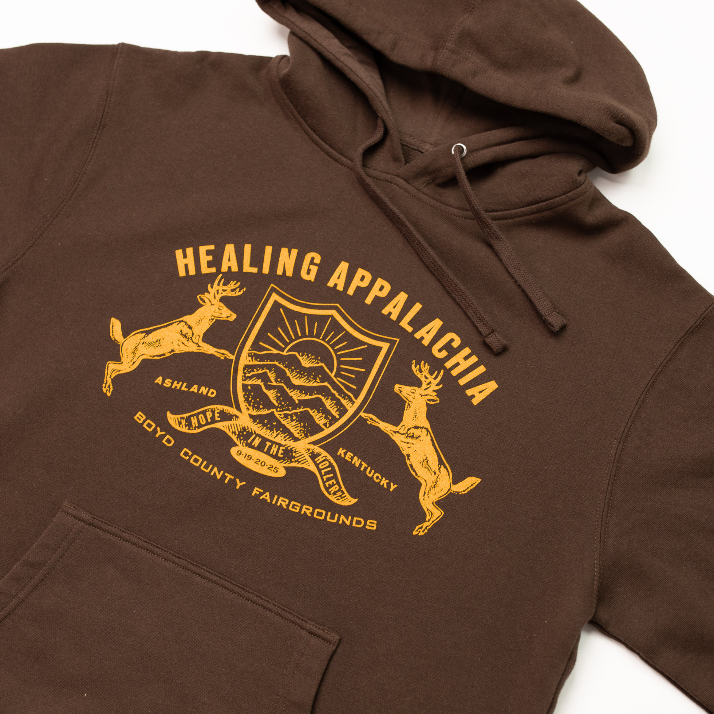 Healing Appalachia Shield Hoodie (Brown)