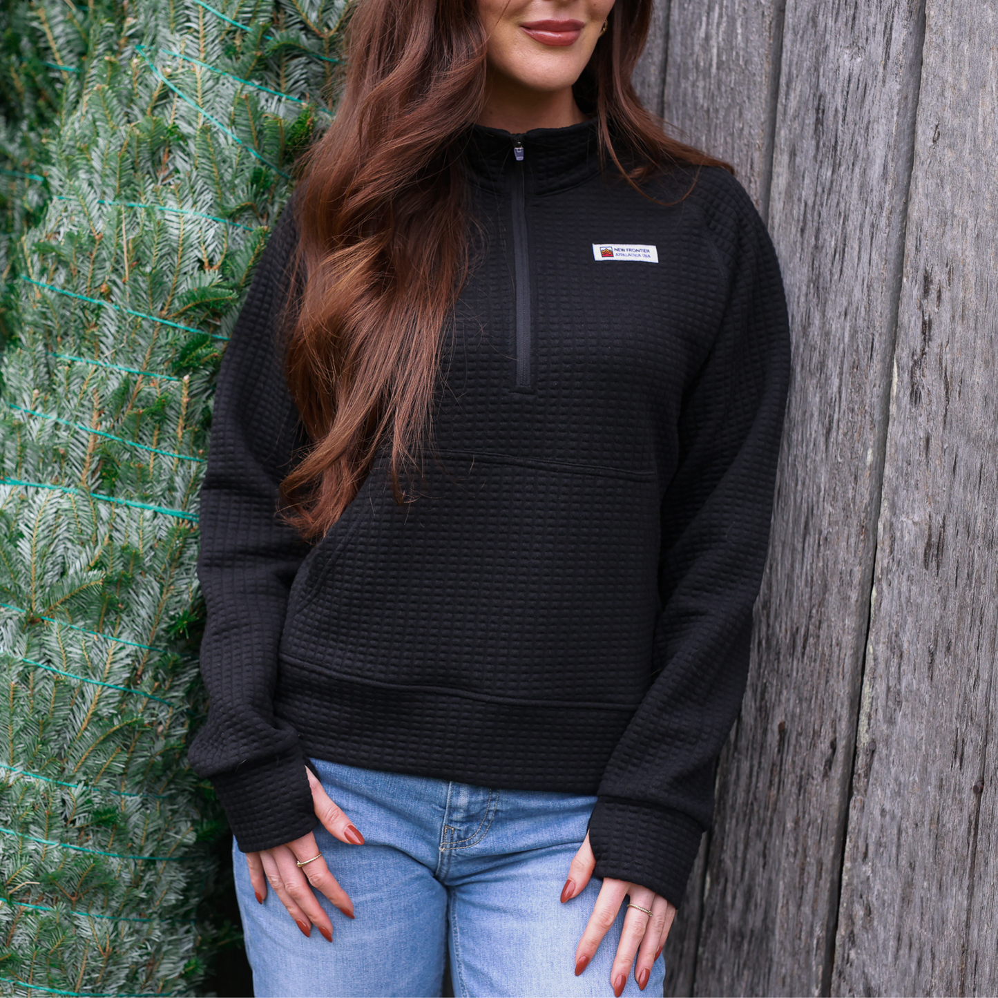 Women's Waffle 1/2 Zip (Black)