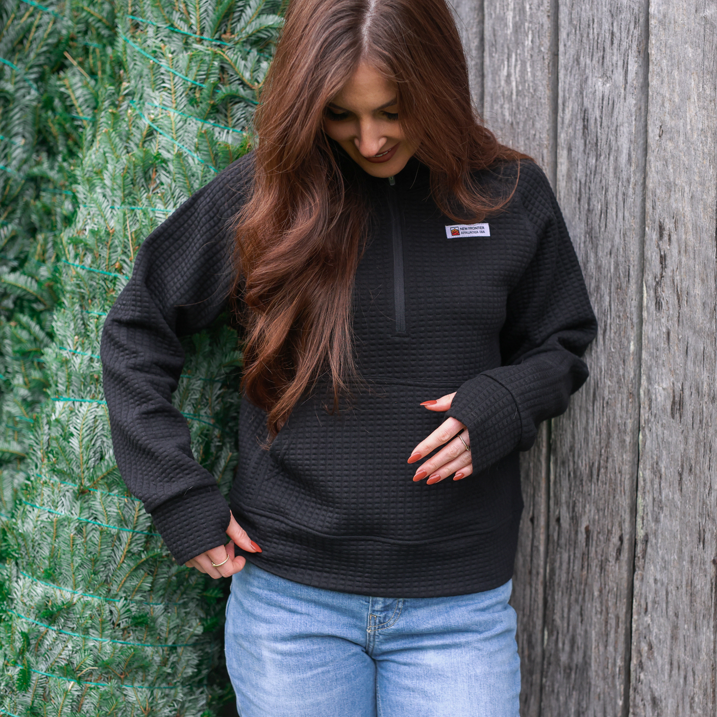 Women's Waffle 1/2 Zip (Black)