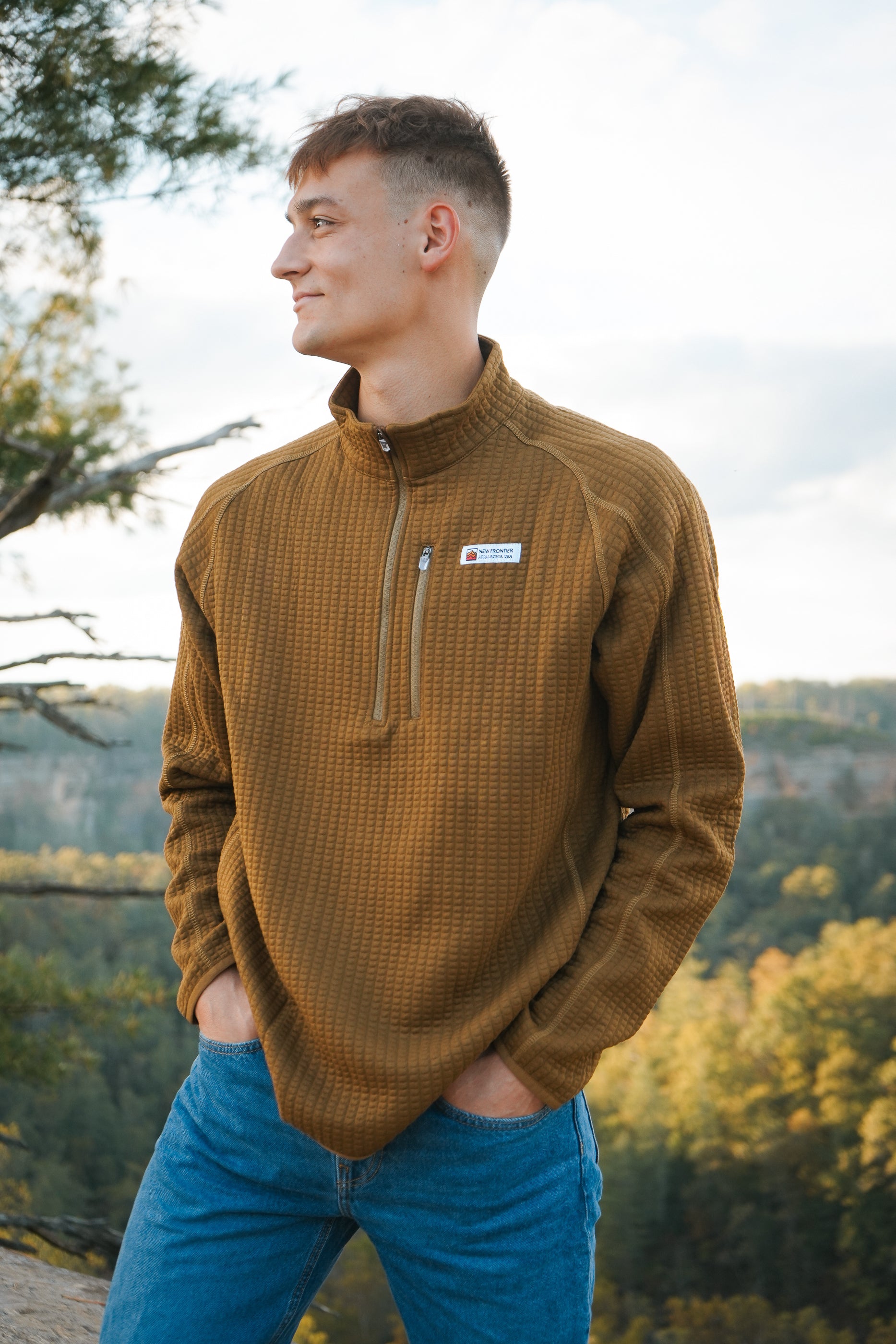 Men's Waffle 1/4 Zip Pullover (Yellowstone)